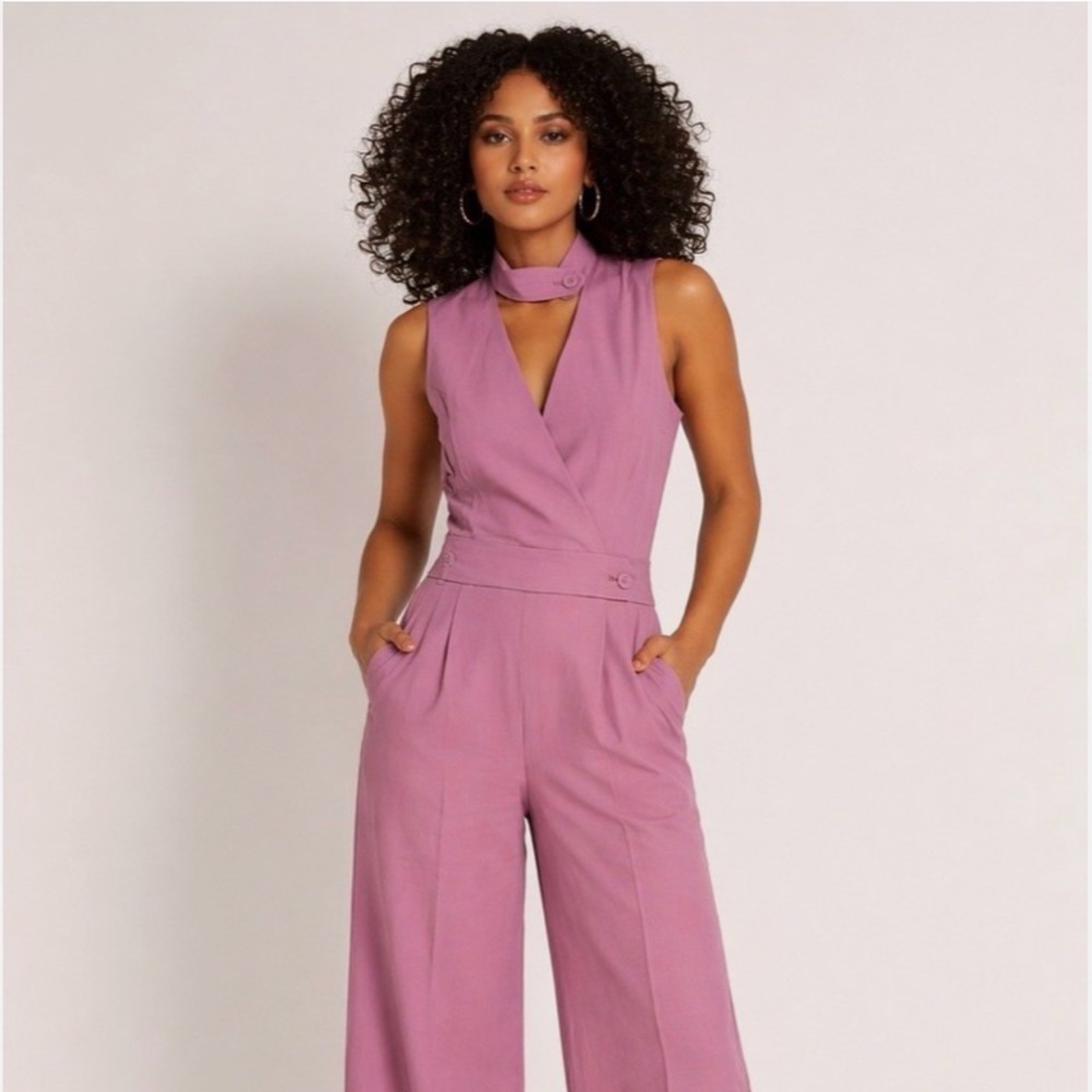 Wildfang Empower High Waisted V Neck Jumpsuit Purple Mauve Sz 14 See size chart*